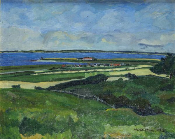 NIELS HYHN Slagelse (Danimarca) 1902 - 1950 Assens : Paesaggio 1931  - Asta  Dipinti, argenti e antiquariato - Associazione Nazionale - Case d'Asta italiane
