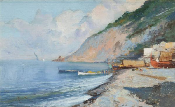 OSCAR RICCIARDI Napoli 1864 - 1935 : Marina  - Asta  Dipinti, argenti e antiquariato - Associazione Nazionale - Case d'Asta italiane