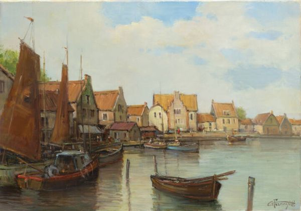 GILBERTO FRANCISETTI Torino 1933 : Il porto di Volendam - Olanda 1998  - Asta  Dipinti, argenti e antiquariato - Associazione Nazionale - Case d'Asta italiane