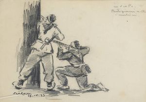 FELICE VELLAN Torino 1889 - 1976 - In via Po - Partigiani contro i cecchini  29-IV-45