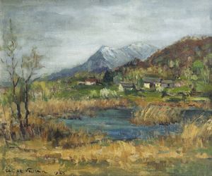 FELICE VELLAN Torino 1889 - 1976 - Lago di Alice primavera 1945