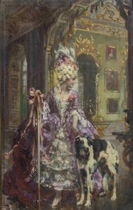 PITTORE NON IDENTIFICATO - Dama con levriere