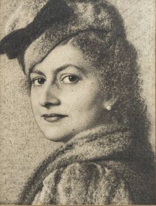 MARIO REVIGLIONE Torino 1883 - 1965 - Ritratto di signora impellicciata