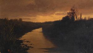 GIOVANNI PISANO Sevi (NU) 1875 - 1964 Torino - Tramonto sull canale