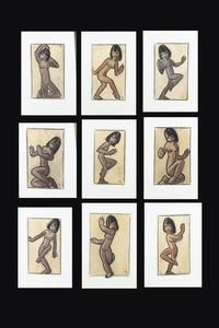 GOLIA (Eugenio Colmo) Torino 1885 - 1967 - Nove nudini di danzatrici orientali 1958