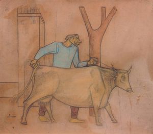 PIETRO MORANDO Alessandria 1892 - 1980 - Gagliando e la sua vacca