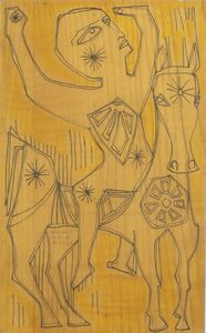 MARIO MOLINARI Coazze (TO) 1930 - 2000 Torino - Cavallo e cavaliere 11-3-63