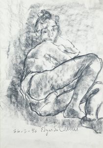 EDGARDO CORBELLI Torino 1918 - 1989 - Modella accovacciata di profilo 24/2/1986