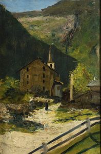 PITTORE ANONIMO Fine XVIII secolo - Paesaggio con chiesette