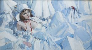 EDMONDO MANEGLIA Koziu (Turchia) 1925 - 2003 Torino - Figura femminile in abito bianco