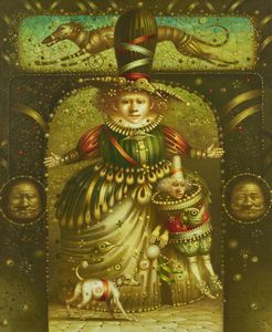 LEONID SERGEEV Mosca (Russia) 1953 - 2022 - Composizione con figure e cani