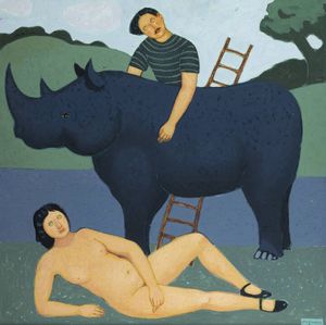 GIUSEPPE VIGNANI Algeri (Algeria) 1932 - Uomo  donna e rinoceronte