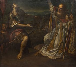 PITTORE ANONIMO DEL XVII SECOLO - Religioso che invoca la protezione divina