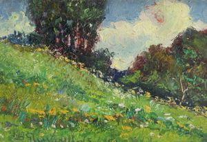 BENEDETTO GHIVARELLO Torino 1882 - 1955 - Paesaggio collinare 5.6.1953