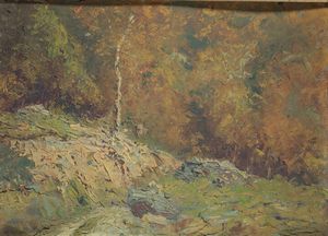BENEDETTO GHIVARELLO Torino 1882 - 1955 - Paesaggio boschivo
