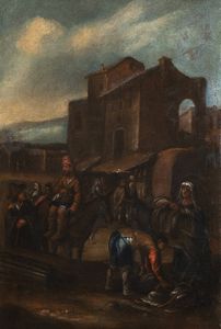 PITTORE ANONIMO DEL XVIII SECOLO - Scena di mercato