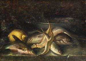 PITTORE NON IDENTIFICATO - Natura morta con pesci 1917