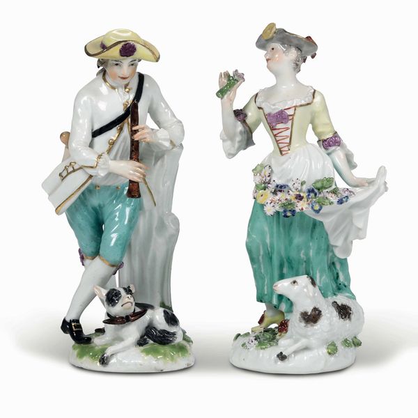 Rara coppia di figurine<BR>Meissen, 1750 circa<BR>Modelli di J.J.Kaendler e/o Peter Reinicke, 1747 circa<BR>  - Asta Maioliche e Porcellane - Associazione Nazionale - Case d'Asta italiane