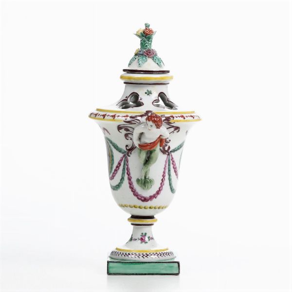 Piccolo vaso pot-pourri con coperchio<BR> Nove, Manifattura Antonibon, gestione Parolin, 1781-1802 <BR>  - Asta Maioliche e Porcellane - Associazione Nazionale - Case d'Asta italiane
