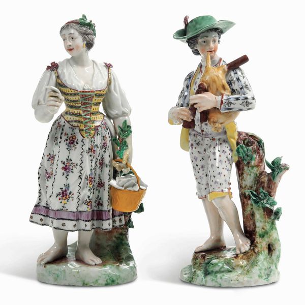 Coppia di grandi figure <BR>Nove, Manifattura Antonibon, gestione Parolin, 1781-1802<BR>Modello di Domenico Bosello<BR><BR>  - Asta Maioliche e Porcellane - Associazione Nazionale - Case d'Asta italiane