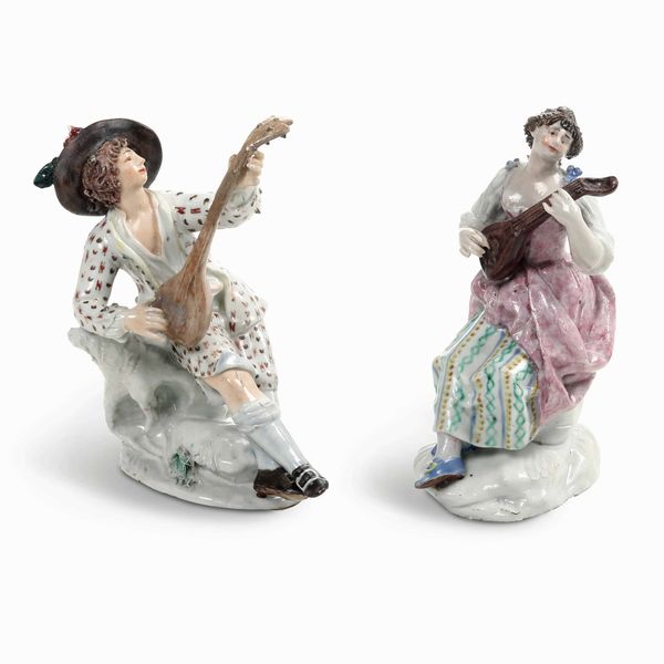 Coppia di figurine<BR>Nove, Manifattura Antonibon, gestione Parolin, 1781-1802<BR><BR>  - Asta Maioliche e Porcellane - Associazione Nazionale - Case d'Asta italiane