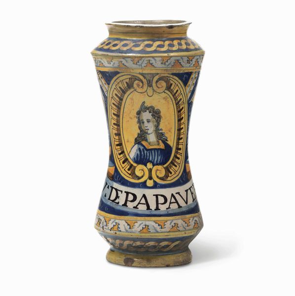 Albarello <BR>Palermo, XVII secolo  - Asta Maioliche e Porcellane - Associazione Nazionale - Case d'Asta italiane