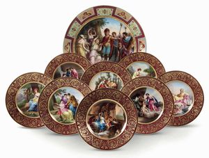 Nove piatti<BR>Boemia, XIX secolo<BR>  - Asta Maioliche e Porcellane - Associazione Nazionale - Case d'Asta italiane