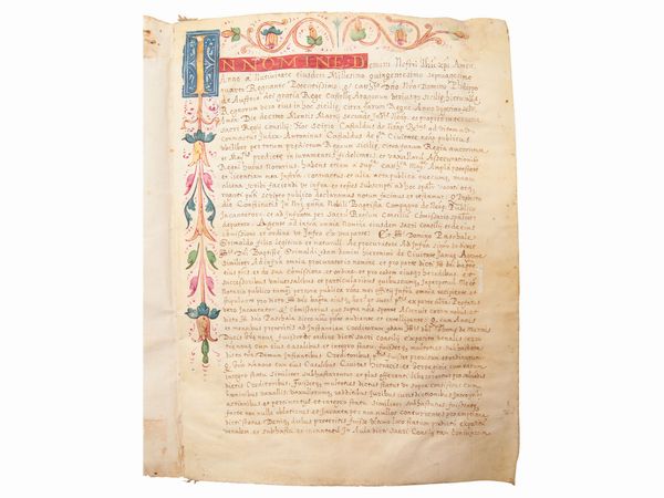 Instrumento della compra del Ducato di Terra Nova  - Asta La Collezione Bucciarelli: libri antichi ed incunaboli - Associazione Nazionale - Case d'Asta italiane