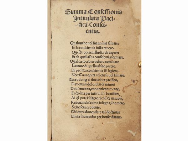 Pacifico da Novara : Summa confessionis intitulata Pacifica conscientia  - Asta La Collezione Bucciarelli: libri antichi ed incunaboli - Associazione Nazionale - Case d'Asta italiane