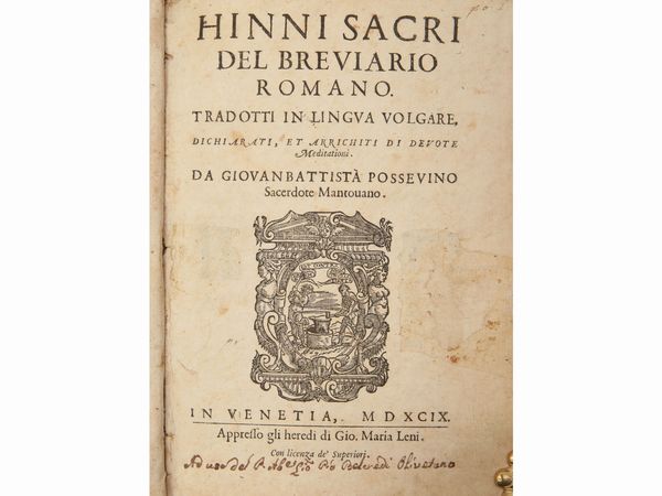 Giovanni Battista Possevino : Hinni sacri del Breviario Romano  - Asta La Collezione Bucciarelli: libri antichi ed incunaboli - Associazione Nazionale - Case d'Asta italiane