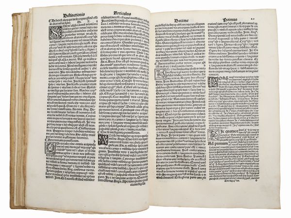 Tommaso d'Aquino : Sanctus Thomas de Aquino super quartum librum magistri sententiarum nouissime recognitus  - Asta La Collezione Bucciarelli: libri antichi ed incunaboli - Associazione Nazionale - Case d'Asta italiane