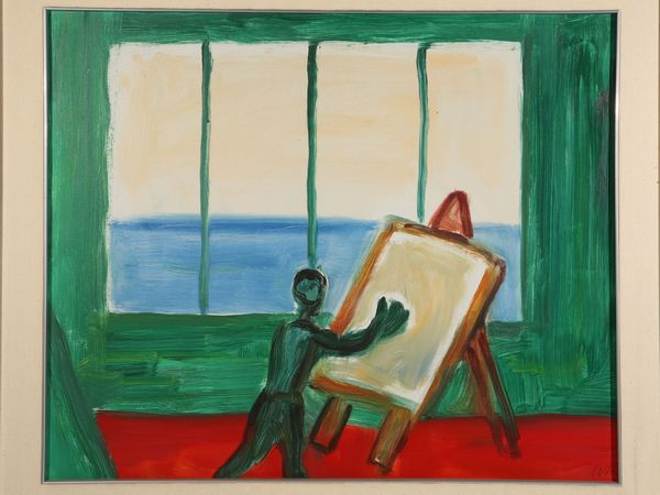 VIRGILIO GUIDI : Interno dello studio 1969  - Asta La collezione Bucciarelli: dipinti, grafiche, edizioni d'artista - Associazione Nazionale - Case d'Asta italiane