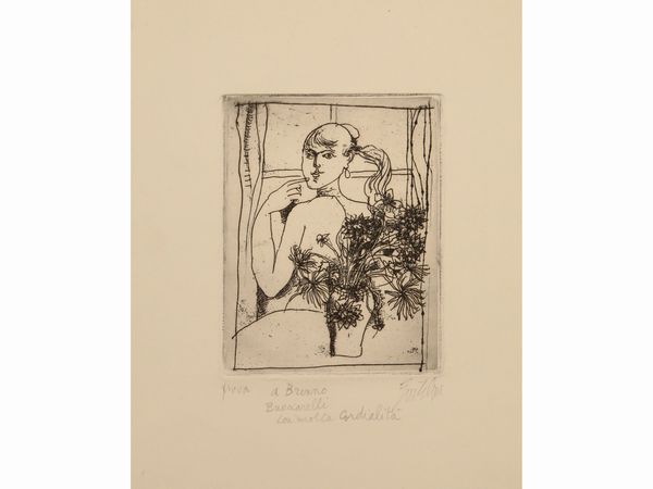 Franco Gentilini : Ritratto femminile  - Asta La collezione Bucciarelli: dipinti, grafiche, edizioni d'artista - Associazione Nazionale - Case d'Asta italiane