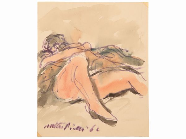 WALTER PIACESI : Amanti 1962  - Asta La collezione Bucciarelli: dipinti, grafiche, edizioni d'artista - Associazione Nazionale - Case d'Asta italiane