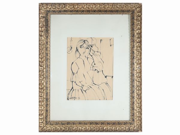 Domenico Cantatore : Donna 1960  - Asta La collezione Bucciarelli: dipinti, grafiche, edizioni d'artista - Associazione Nazionale - Case d'Asta italiane