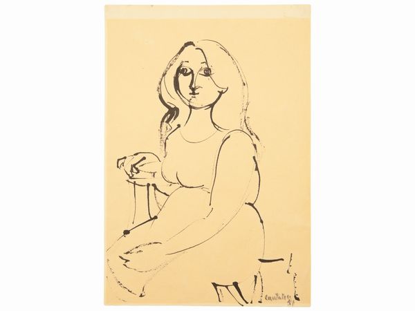 Domenico Cantatore : Figura femminile 1951  - Asta La collezione Bucciarelli: dipinti, grafiche, edizioni d'artista - Associazione Nazionale - Case d'Asta italiane