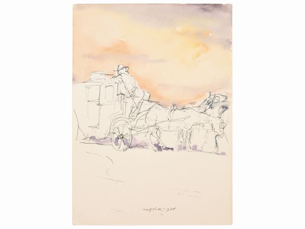 WALTER PIACESI : Il postiglione 1978  - Asta La collezione Bucciarelli: dipinti, grafiche, edizioni d'artista - Associazione Nazionale - Case d'Asta italiane