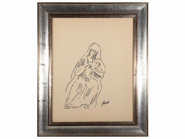 VIRGILIO GUIDI : Madonna con Bambino  - Asta La collezione Bucciarelli: dipinti, grafiche, edizioni d'artista - Associazione Nazionale - Case d'Asta italiane