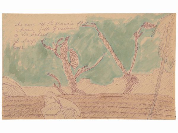 LEONARDO SINISGALLI : Sterpi di rose 1968  - Asta La collezione Bucciarelli: dipinti, grafiche, edizioni d'artista - Associazione Nazionale - Case d'Asta italiane