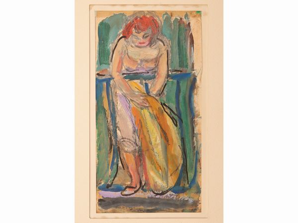 Luigi Bartolini : Donna al balcone  - Asta La collezione Bucciarelli: dipinti, grafiche, edizioni d'artista - Associazione Nazionale - Case d'Asta italiane