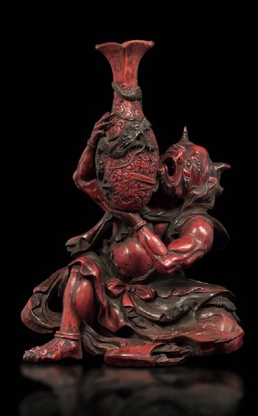 Figura di demone con vaso in lacca, Giappone, XIX secolo  - Asta Fine Chinese Works of Art - Associazione Nazionale - Case d'Asta italiane