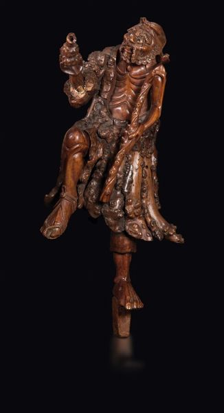 Figura di pescatore scolpita in legno, Giappone, XIX secolo  - Asta Fine Chinese Works of Art - Associazione Nazionale - Case d'Asta italiane