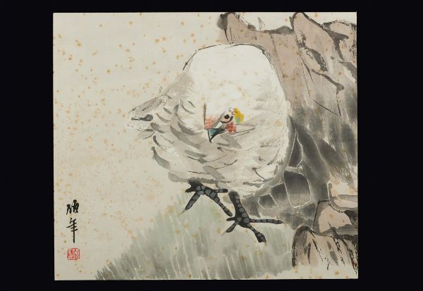 Dipinto incorniciato su carta con gallina ed iscrizione, Cina, XX secolo  - Asta Fine Chinese Works of Art - Associazione Nazionale - Case d'Asta italiane