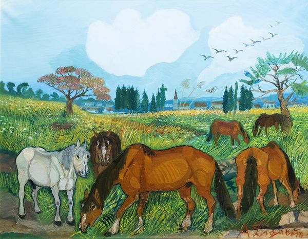 Antonio Ligabue : Cavalli al pascolo  - Asta Arte Moderna e Contemporanea - Associazione Nazionale - Case d'Asta italiane