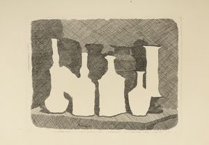 Giorgio Morandi - Natura morta di vasi su un tavolo