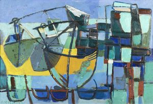 Renato Birolli - Porto bretone - Bilance da pesca