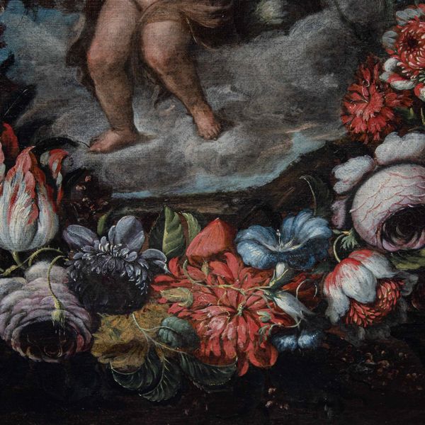 Scuola romana del XVII secolo Cristo fanciullo con globo entro ghirlanda di fiori  - Asta Old Masters - Associazione Nazionale - Case d'Asta italiane