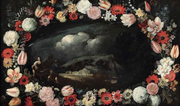 Carlo Antonio Procaccini (1571 Bologna - 1630 Bologna) e Bernardo Strozzi (1581 Genova - 1644 Venezia) Villici in un paesaggio entro ghirlanda di fiori  - Asta Old Masters - Associazione Nazionale - Case d'Asta italiane