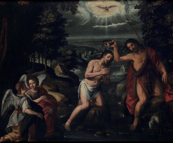 Giulio Bruno (attivo in Liguria e in Piemonte nella prima met� del XVII secolo) Battesimo di Cristo  - Asta Old Masters - Associazione Nazionale - Case d'Asta italiane