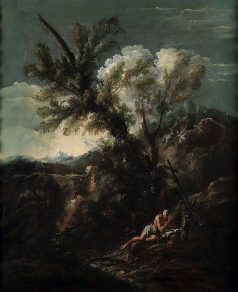 Alessandro Magnasco (1667 Genova - 1749 Genova) e Antonio Francesco Peruzzini (1643 Ancona - 1724 Milano) Paesaggio con santo eremita  - Asta Old Masters - Associazione Nazionale - Case d'Asta italiane